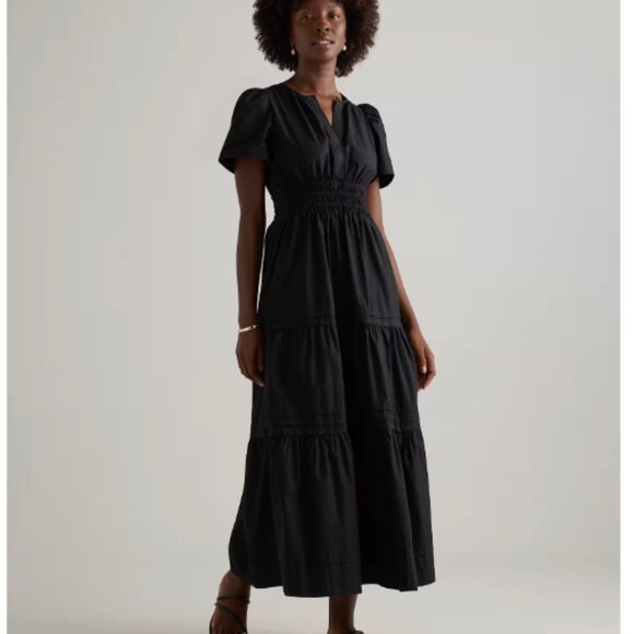 QUINCE IT DRESS in black - 100% Organic Cotton Poplin Tiered Maxi Dress - Picture 3 of 5